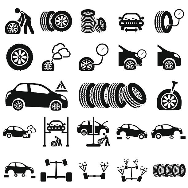 Auto repair Icons Set of auto repair Icons. vector illustration flat tire stock illustrations