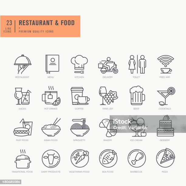 Thin Line Icons Set Stock Illustration - Download Image Now - Icon Symbol, Barbecue - Meal, Public Restroom