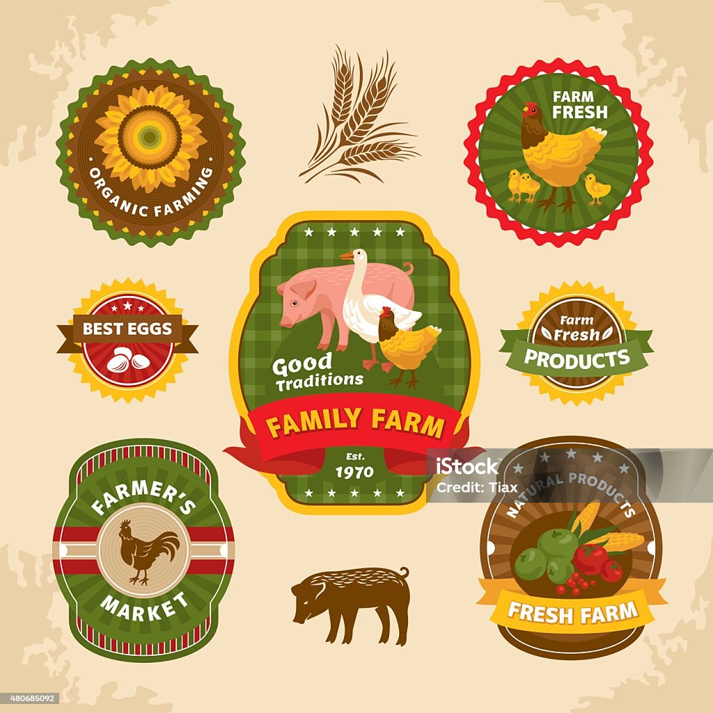 Farm Row Labels Vintage Farm Labels Stock Illustration - Download Image Now - 2015 ...