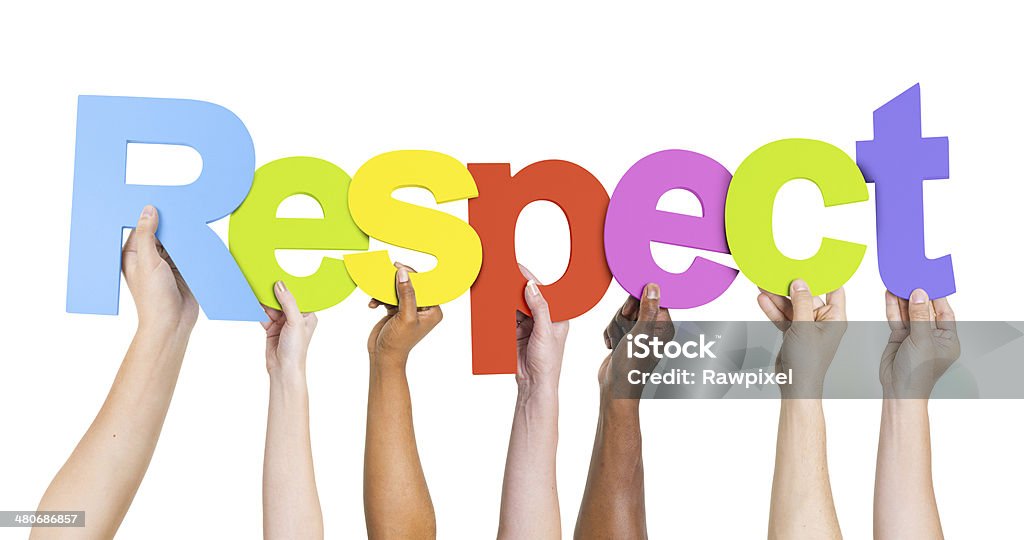 Group of Diverse People's Hands Holding Word Respect  Respect Stock Photo