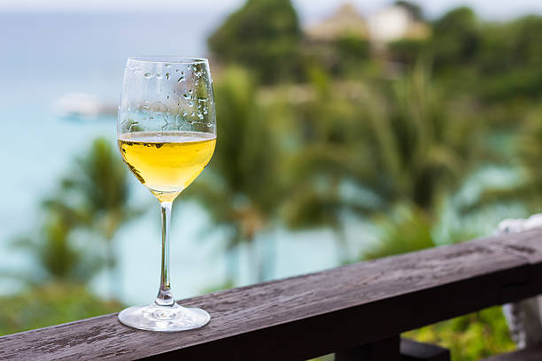 istock Glass of wine on balcony rail 480687563