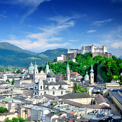 Panoramic view of Salzburg, Austria. Composite photo