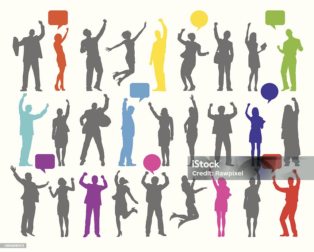 Colorful Silhouette Of Celebrating Business People  Arms Outstretched stock vector