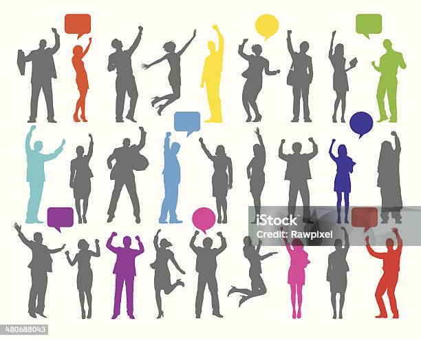 Colorful Silhouette Of Celebrating Business People Stock Illustration - Download Image Now - Arms Outstretched, Dancing, Formalwear