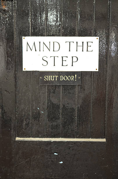istock Mind the step shut door sign. 480688338