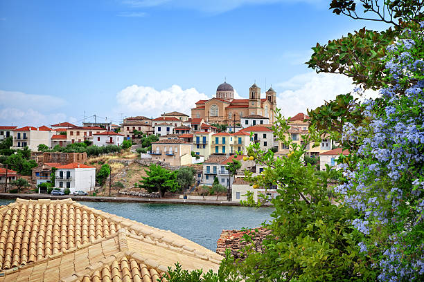View of the historic scenic town of Galaxidi in Greece stock photo