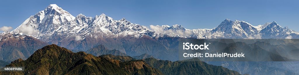 Dhaulagiri and Annapurna Himal - Nepal panoramatic view from Jaljala pass of Dhaulagiri and Annapurna Himal - Guerrilla trek in Western Nepal Mt. Everest Stock Photo