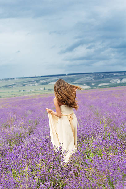 istock Bride girl is running at lavender field 480691958