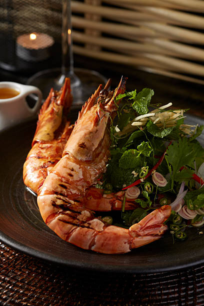 istock Grill Tiger prawns salad 480694497