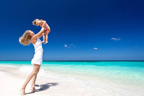istock Happy mother and little child on beach 480697577