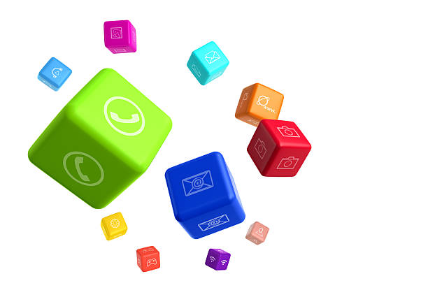 istock Colorful cubes with app icons on white background 480698724