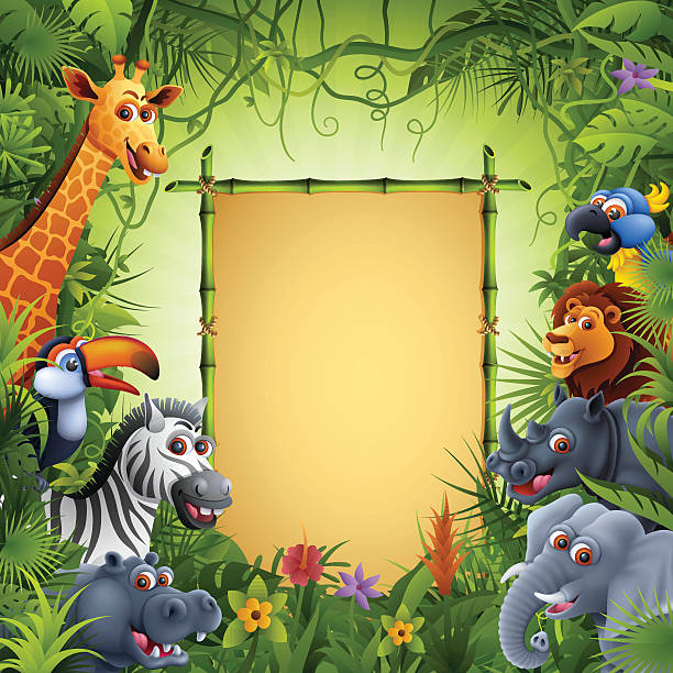 afrykańskie zwierząt - tropical rainforest animal cartoon lion stock illustrations