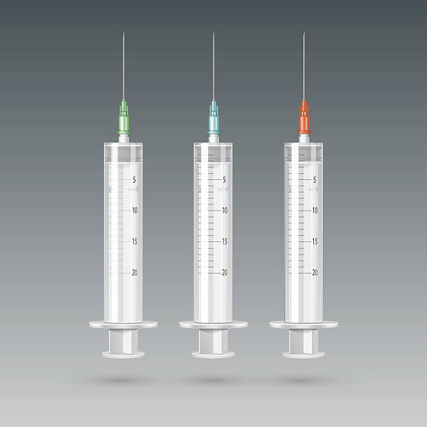 ilustrações, clipart, desenhos animados e ícones de vetor de plástico seringa médica isolado no fundo - syringe surgical needle vaccination injecting