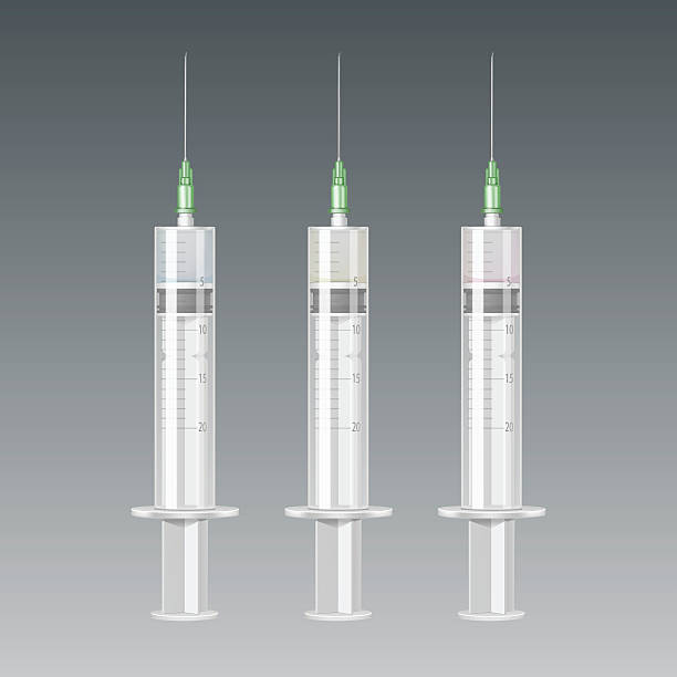 ilustrações, clipart, desenhos animados e ícones de vetor de plástico seringa médica isolado no fundo - syringe surgical needle vaccination injecting