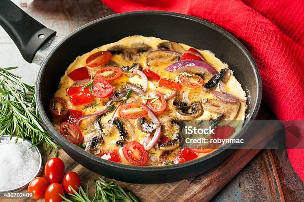 Vegetable Omelet In Skillet Stock Photo - Download Image Now - Omelet, Spanish Onion, Breakfast