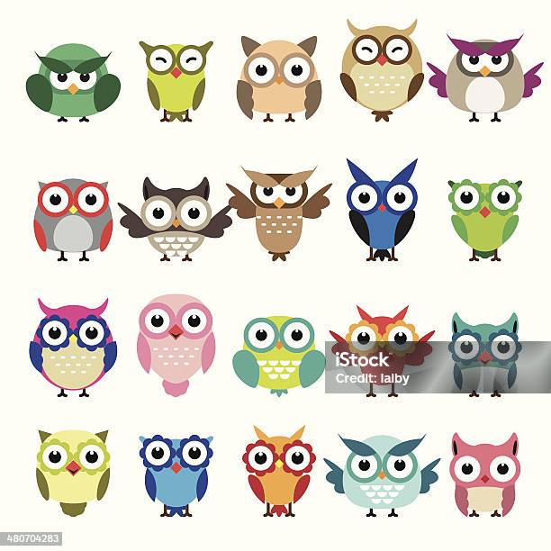 Set Of Owls Isolated On White Background Stock Illustration - Download Image Now - Owl, Illustration, Vector