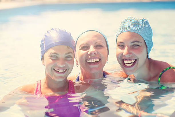 istock Real mother with her daugnters in swimming pool 480706202