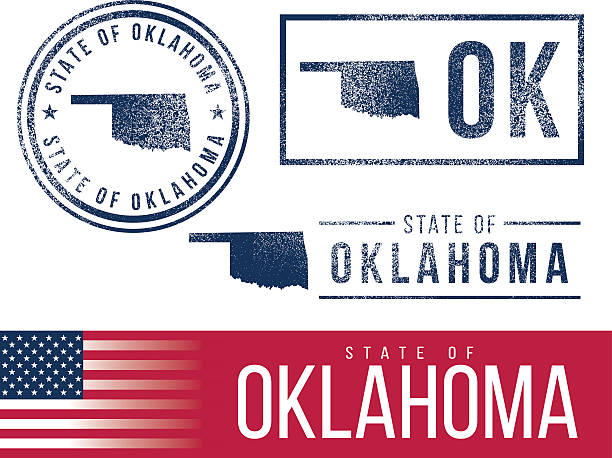 usa gummi-briefmarken-bundesstaates oklahoma - flag of oklahoma stock-grafiken, -clipart, -cartoons und -symbole