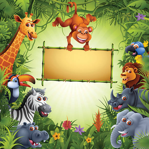 zoo zwierzęta - tropical rainforest animal cartoon lion stock illustrations