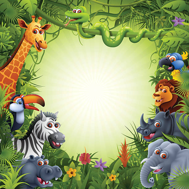 dschungel tiere - tropical rainforest animal cartoon lion stock-grafiken, -clipart, -cartoons und -symbole