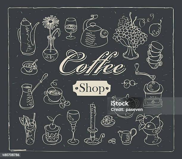 Coffee Shop Stock Illustration - Download Image Now - Monoprint, Vase, 2015