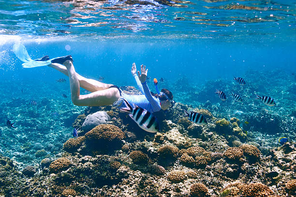 istock Woman with mask snorkeling 480710222