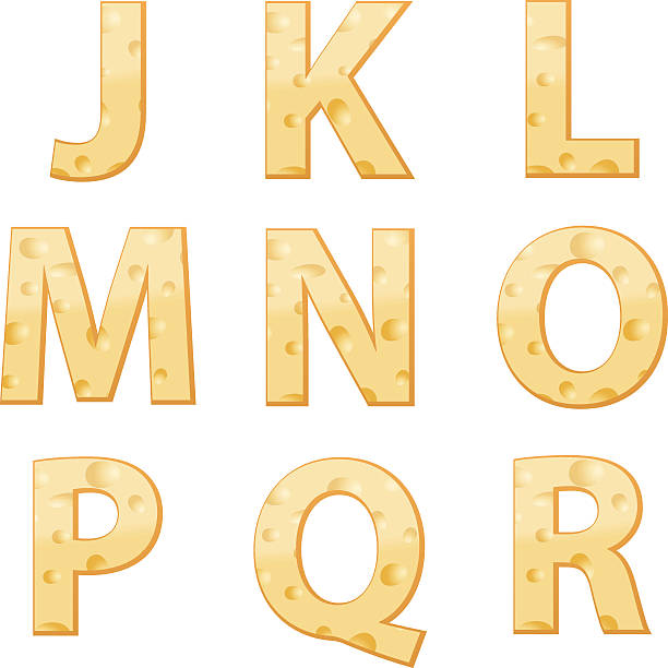 Cheese alphabet J to R Cheese alphabet J to R on a white background. Vector illustration.  letter p alphabet cheese parmesan cheese stock illustrations
