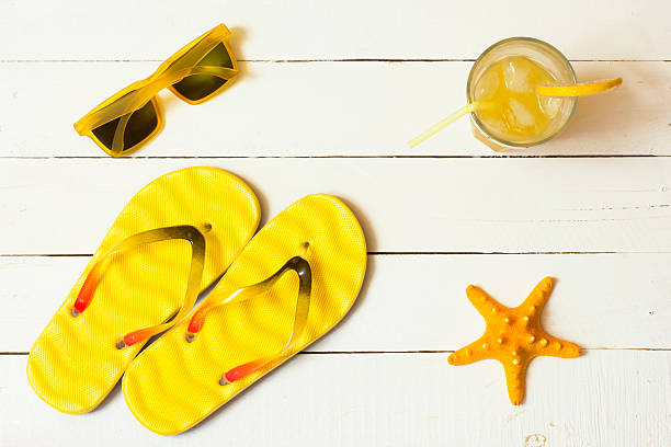 istock Summer accessories on the wooden Background 480714028