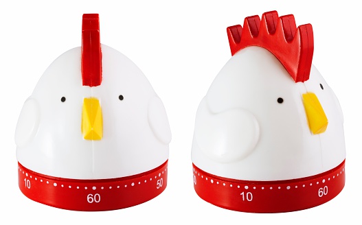 Cute cartoon rooster style kitchen timer mechanical isolated on white background.