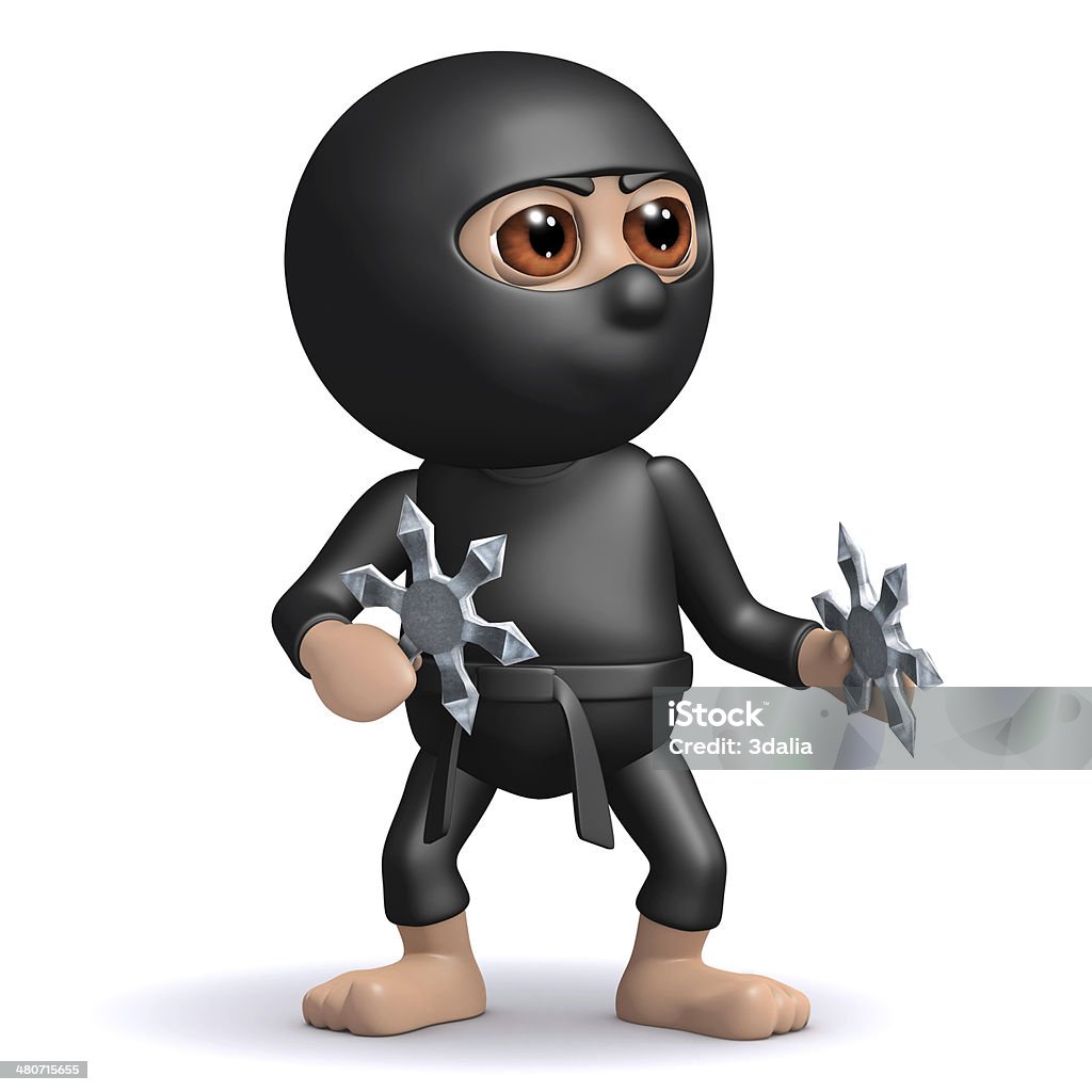 3d Ninja with throwing stars 3d render of ninja with throwing stars Asian Culture Stock Photo