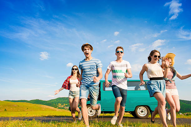 istock Young hipster friends on road trip 480715732