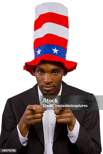 Black African American Man Dressed As Uncle Sam Stock Photo - Download Image Now - Presidents Day, Adult, African Ethnicity