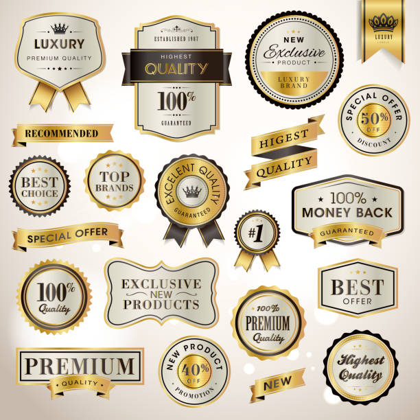 Set luxury labels and ribbons for sale Set vector labels and ribbons exclusive stock illustrations