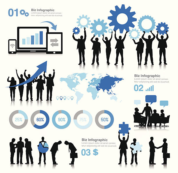 Vector of Business Communication And Infographic  puzzle silhouettes stock illustrations