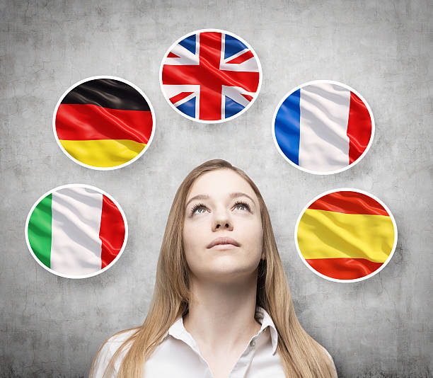 istock lady is surrounded by bubbles with european countries' flags 480719260