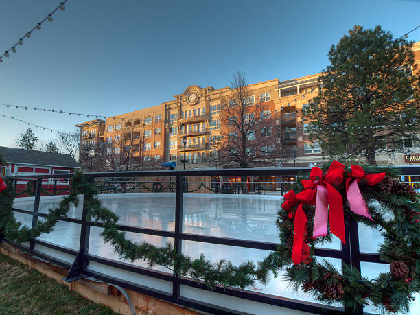 Ice Skating Rink Denver, Colorado, USA-November 18, 2011: 3rd Annual Christmas Tree Lighting at the Streets of Southglenn. Denver, Colorado. new urbanism stock pictures, royalty-free photos & images