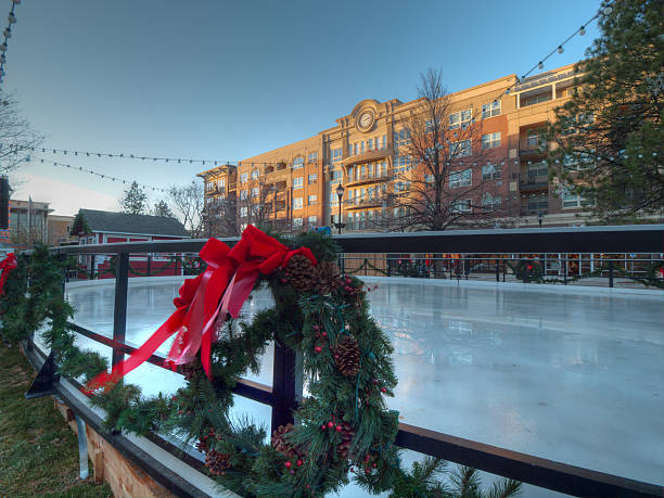 Ice Skating Rink Denver, Colorado, USA-November 18, 2011: 3rd Annual Christmas Tree Lighting at the Streets of Southglenn. Denver, Colorado. new urbanism stock pictures, royalty-free photos & images