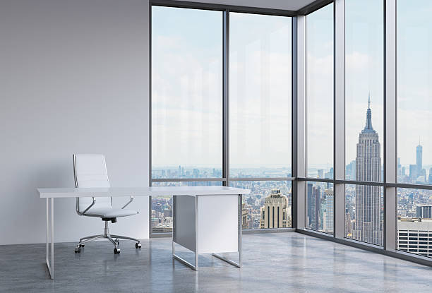 istock workplace in a modern corner panoramic office in New York 480724608