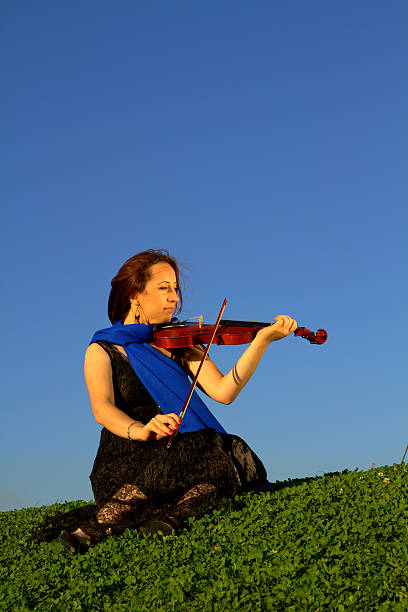 istock Young Woman Sitting on grass and Playing Violin 480724747