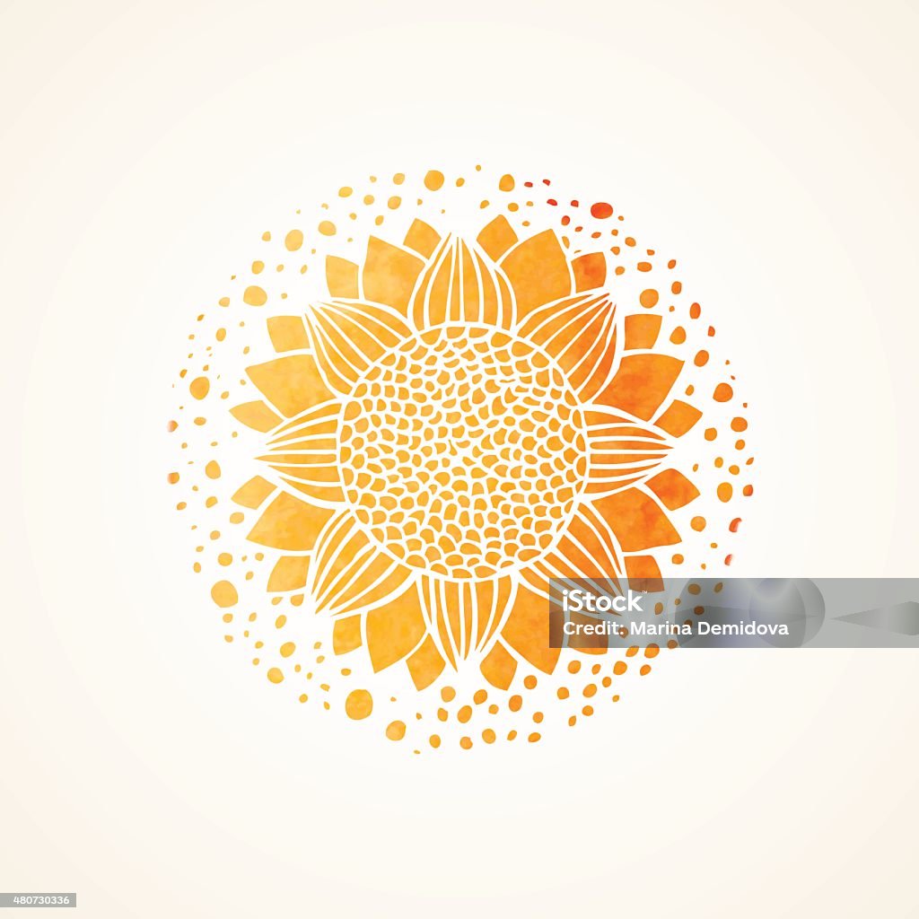 Watercolor sunny yellow lace pattern. Vector element. Mandala Watercolor sunny mandala. Stylized sunflower. Element for design. Lace yellow pattern on white background. Vector illustration. Perfect for yoga, spa invitations, ayurvedic cosmetic, sunflower products Ayurveda stock vector