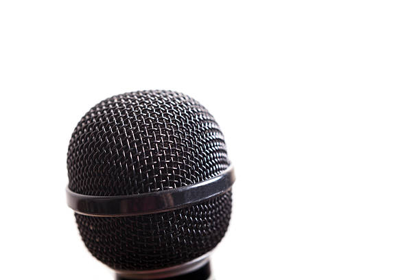 istock Close up of one microphone. White background. 480730955