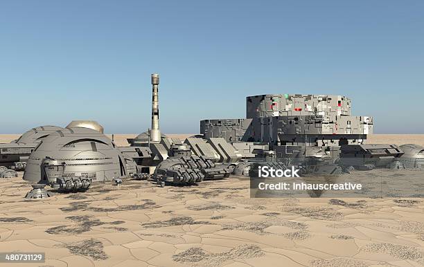 Mars Remote Outpost Stock Photo - Download Image Now - Cracked, Architecture, Blue