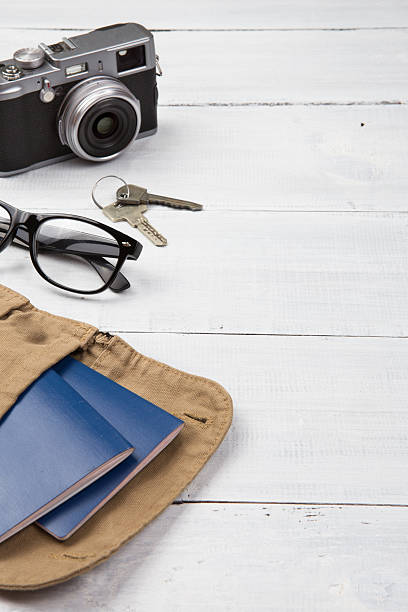 istock Set of cool travel stuff on wooden table 480732392