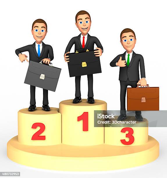 Three Businessman With Three Awards Stock Photo - Download Image Now - Winners Podium, Abstract, Achievement