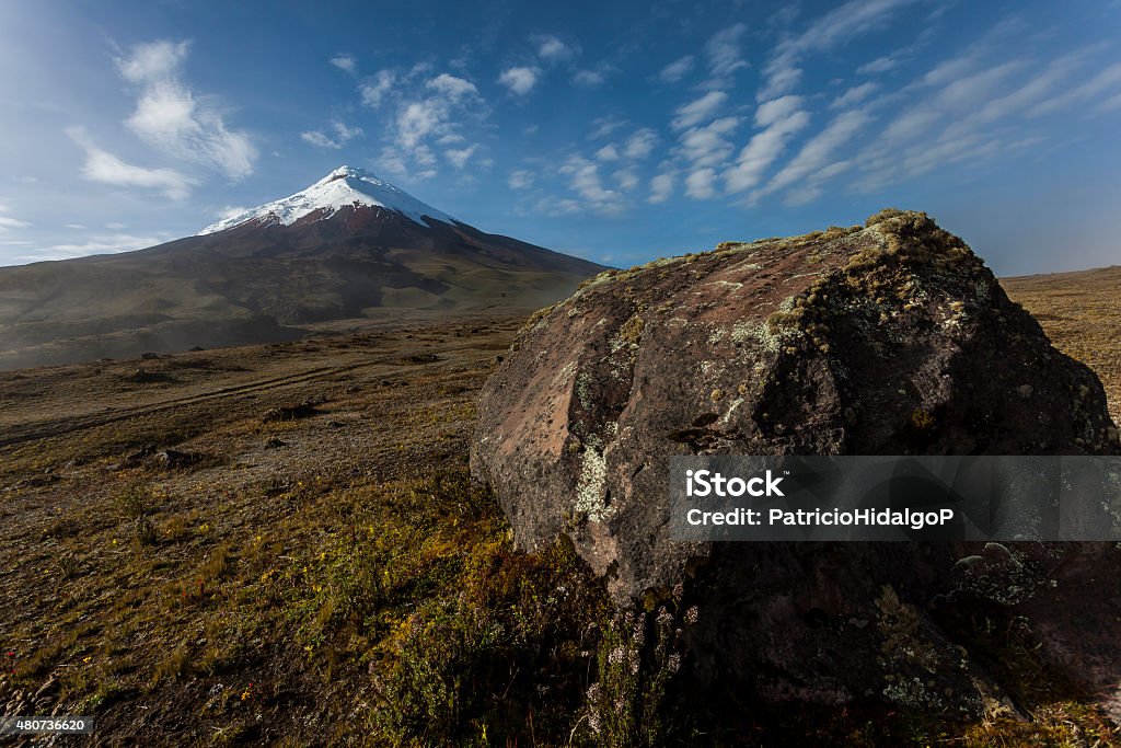 Cotopaxi and rock Large rock thrown into a volcano eruption of Cotopaxi, Ecuador 2015 Stock Photo