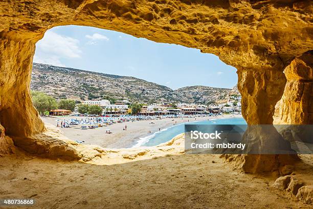Matala Beach Crete Island Greece Stock Photo - Download Image Now - Crete, Beach, Greece
