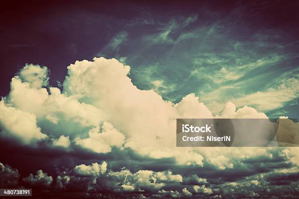 Sky With Fluffy Clouds Retro Vintage Style Stock Photo - Download Image Now - Artist, Backgrounds, Cloud - Sky