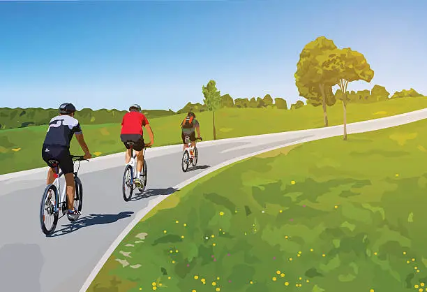 Vector illustration of Three cyclists