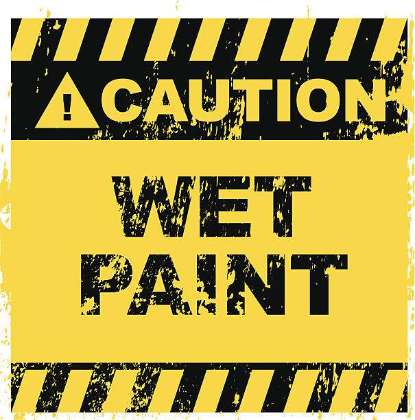 illustrazioni stock, clip art, cartoni animati e icone di tendenza di segnale di vernice - wet paint