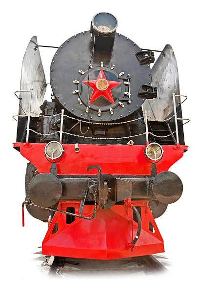 Locomotive An ancient locomotive with a red star is isolated on a white background firebox steam engine part stock pictures, royalty-free photos & images